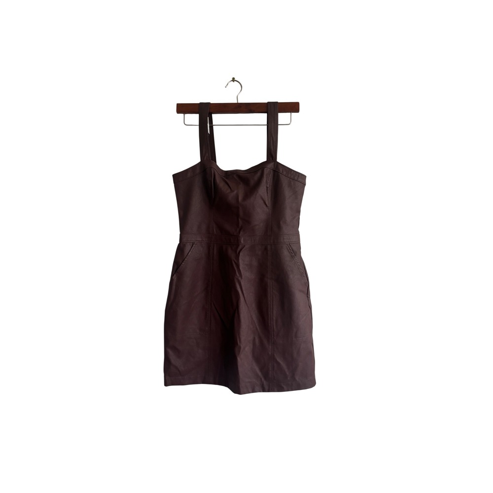 Abercrombie & Fitch Brown Faux Leather Mini Dress Square Neck Pockets Small